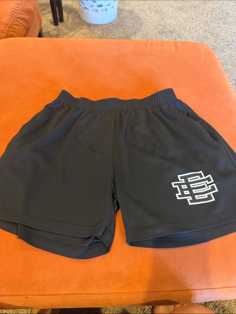 Eric Emanuel Black Athletic Mesh Shorts with White Logo